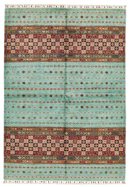 4x6 Blue and Multicolor Tribal Rug