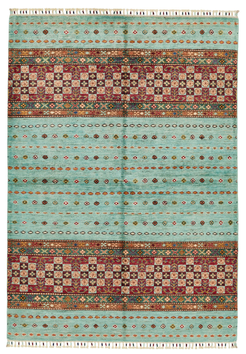 4x6 Blue and Multicolor Tribal Rug