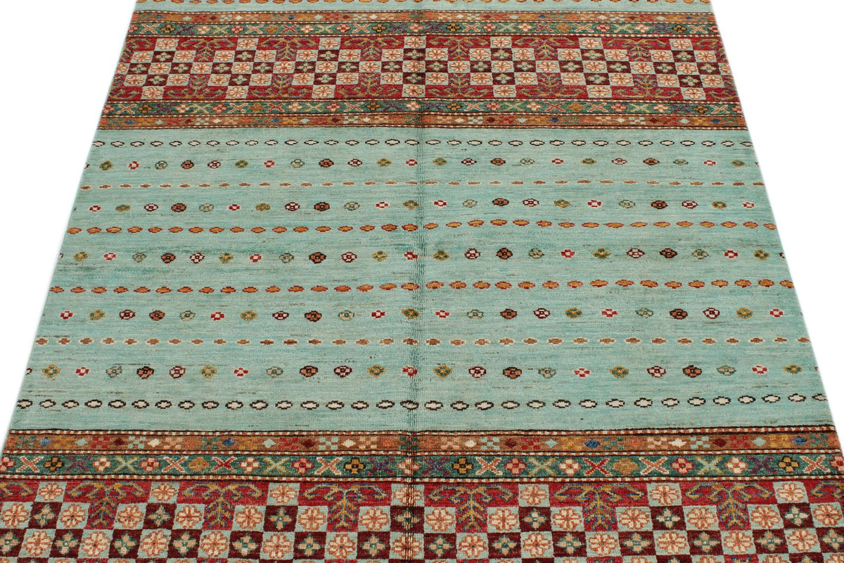 4x6 Blue and Multicolor Tribal Rug