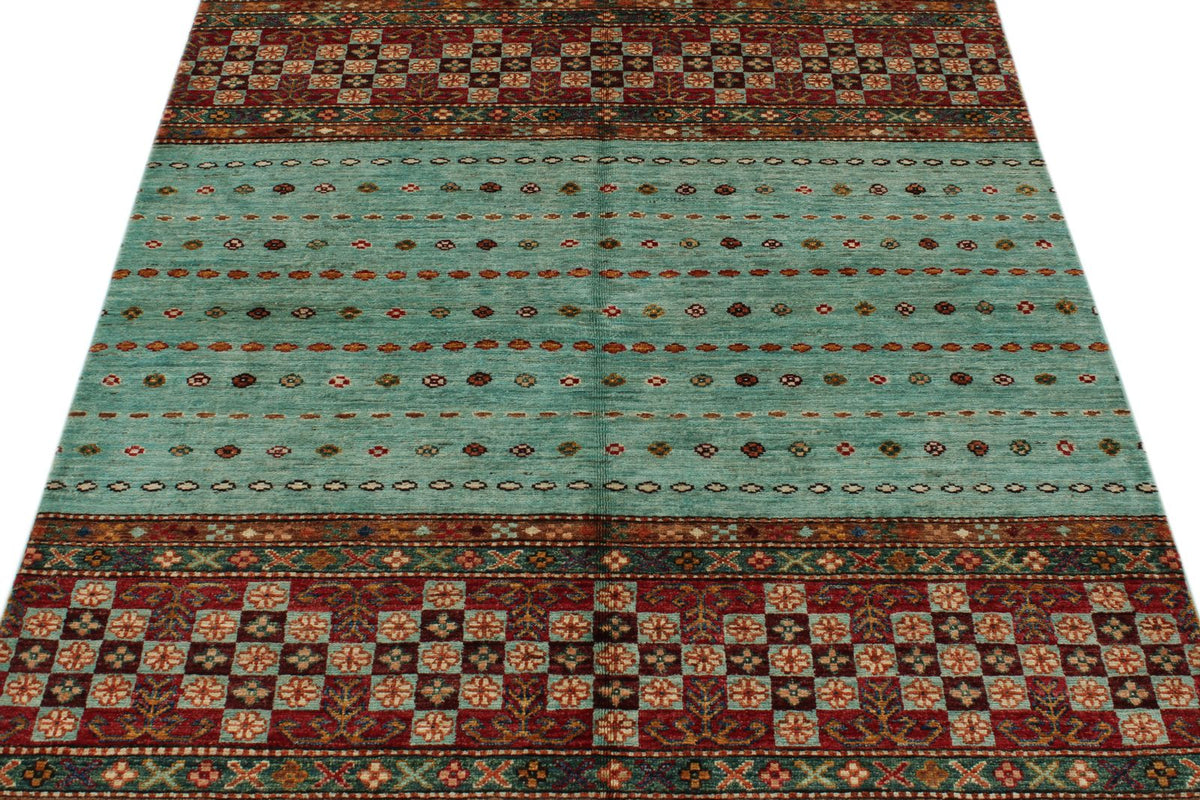 4x6 Blue and Multicolor Tribal Rug