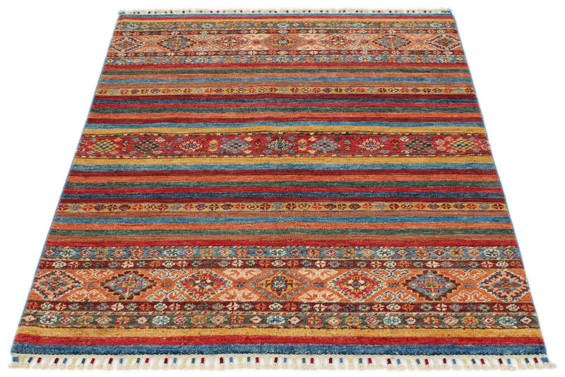 3x5 Blue and Multicolor Tribal Rug