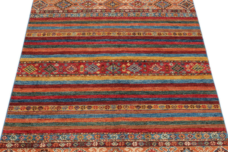 3x5 Blue and Multicolor Tribal Rug