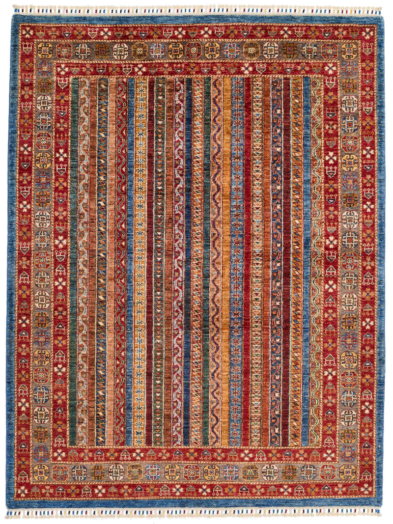 5x7 Multicolor and Blue Turkish Tribal Rug