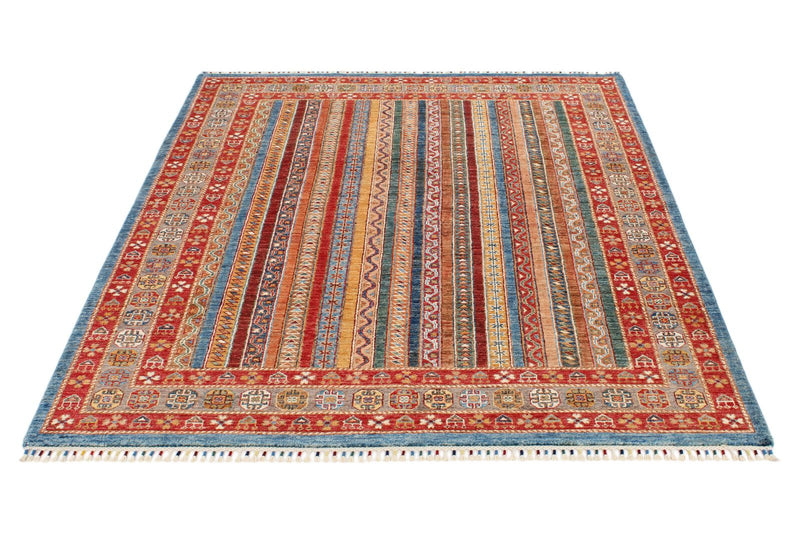 5x7 Multicolor and Blue Turkish Tribal Rug