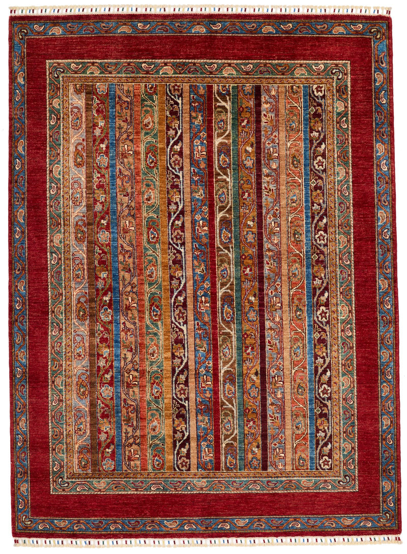 5x7 Red and Multicolor Turkish Tribal Rug