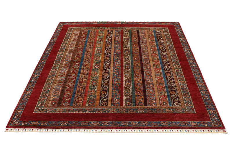 5x7 Red and Multicolor Turkish Tribal Rug