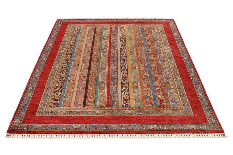 5x7 Red and Multicolor Turkish Tribal Rug