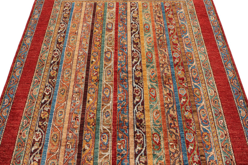 5x7 Red and Multicolor Turkish Tribal Rug