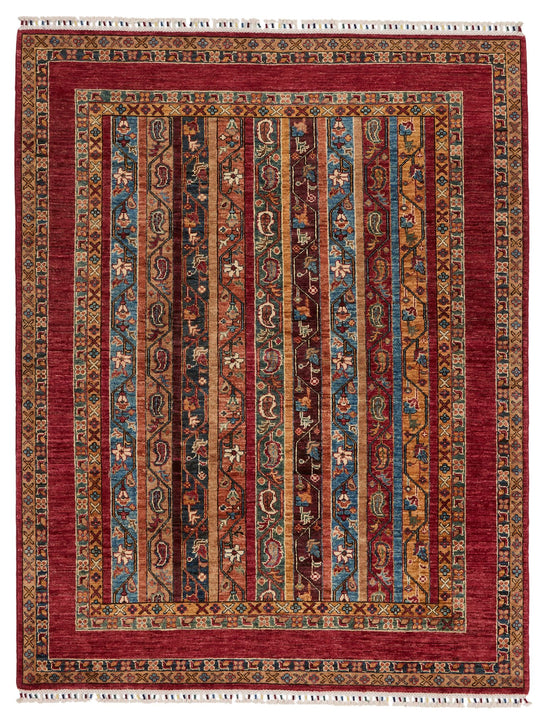5x7 Red and Multicolor Turkish Tribal Rug