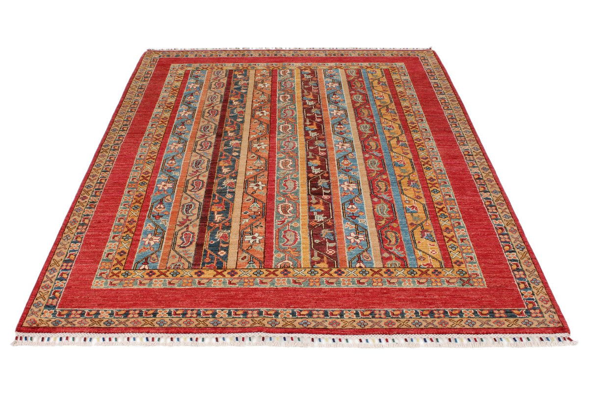 5x7 Red and Multicolor Turkish Tribal Rug