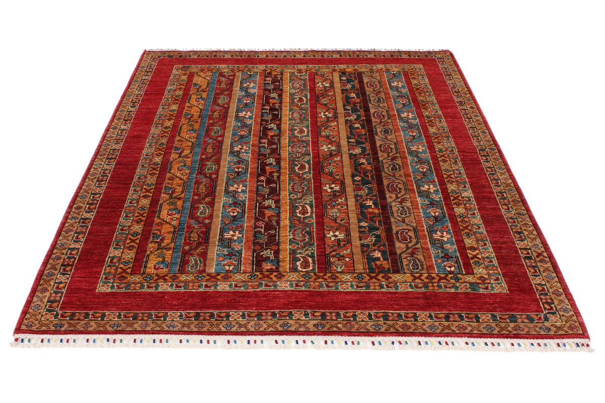 5x7 Red and Multicolor Turkish Tribal Rug