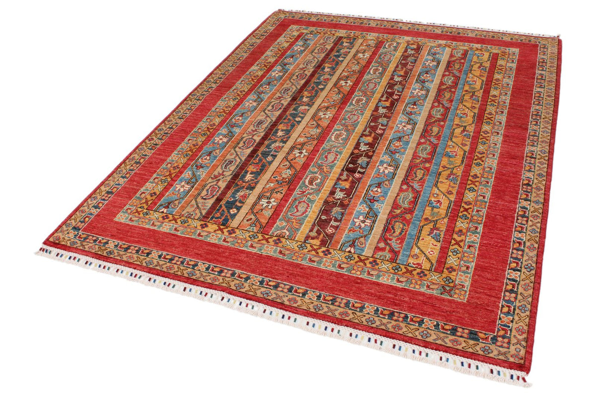 5x7 Red and Multicolor Turkish Tribal Rug