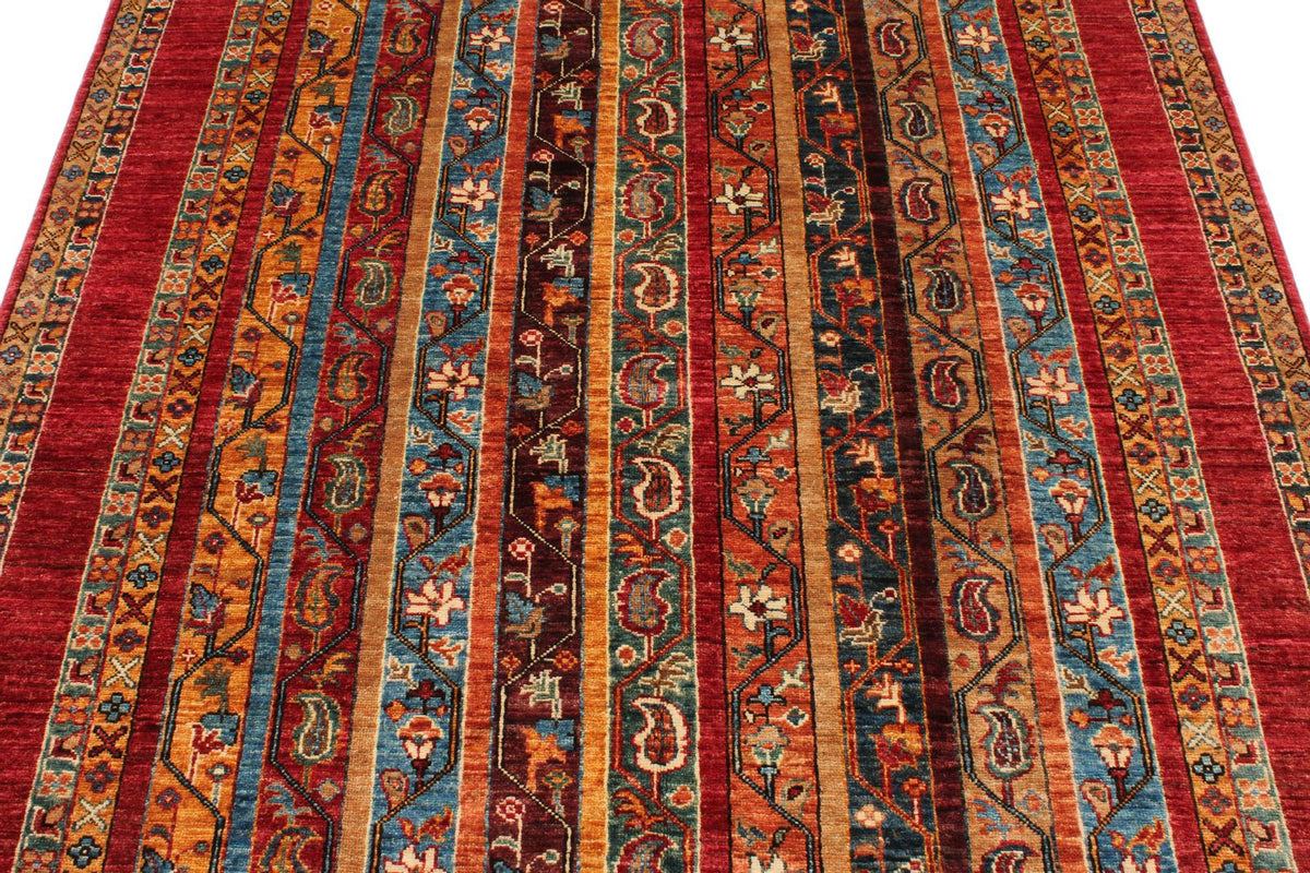 5x7 Red and Multicolor Turkish Tribal Rug