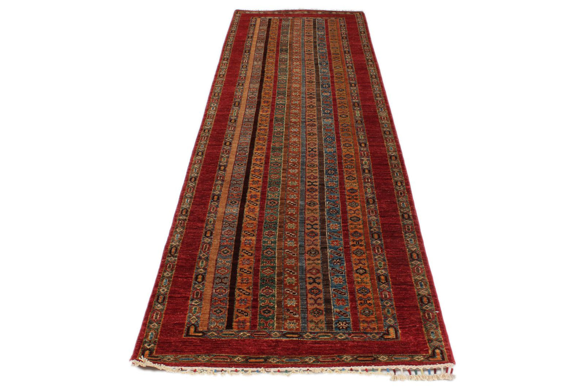3x10 Multicolor and Red Turkish Tribal Runner