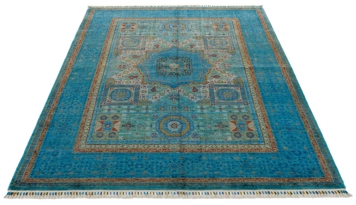 5x7 Blue Turkish Tribal Rug