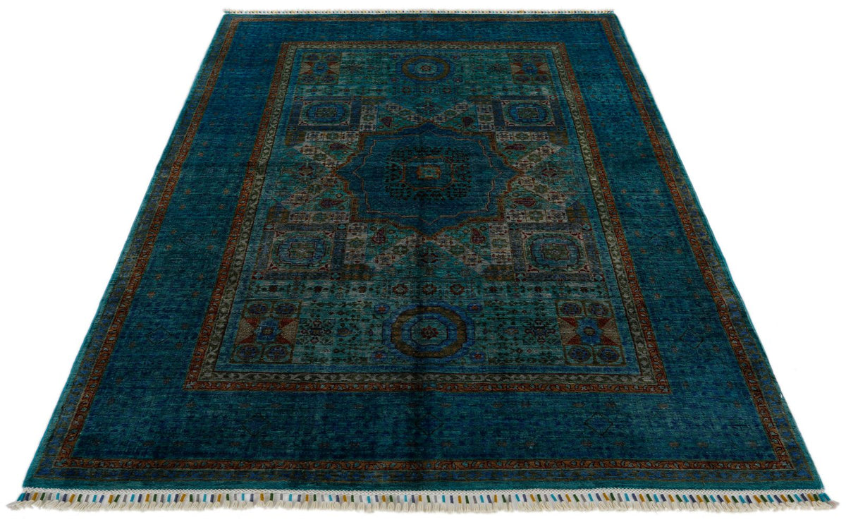 5x7 Blue Turkish Tribal Rug