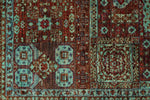 6x8 Rust and Blue Turkish Tribal Rug