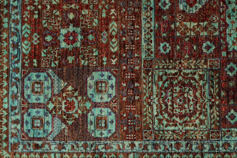 6x8 Rust and Blue Turkish Tribal Rug