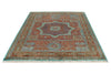 6x8 Rust and Blue Turkish Tribal Rug