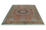 6x8 Rust and Blue Turkish Tribal Rug