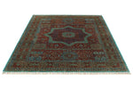 6x8 Rust and Blue Turkish Tribal Rug