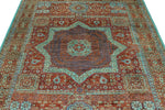 6x8 Rust and Blue Turkish Tribal Rug