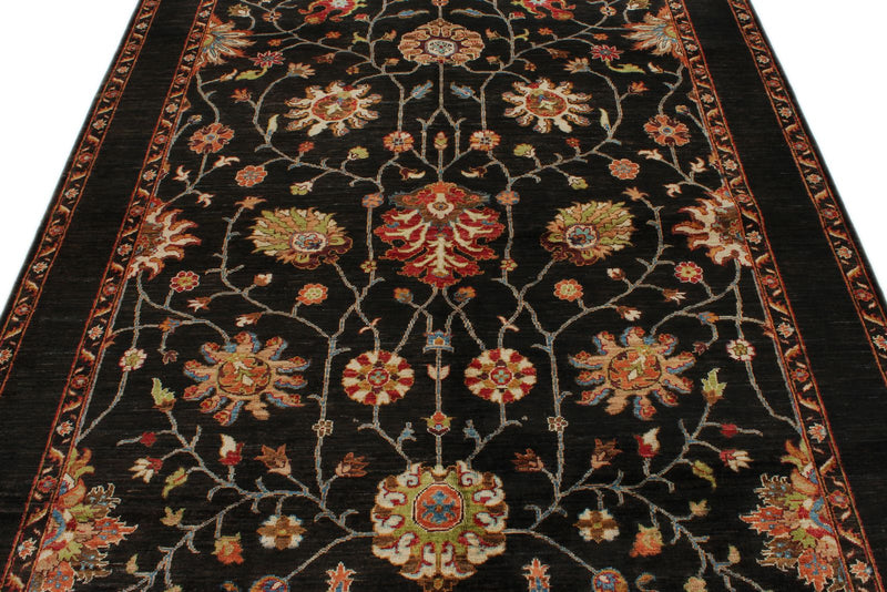 6x8 Dark Brown and Multicolor Turkish Tribal Rug
