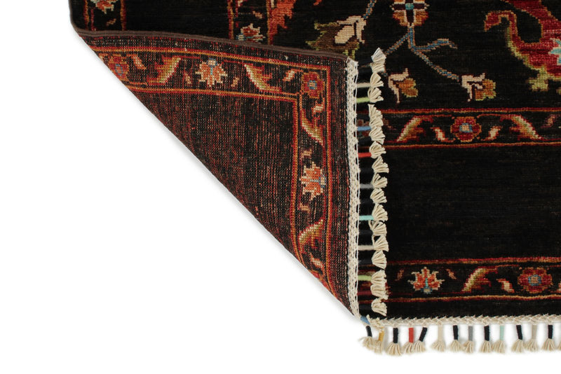 6x8 Dark Brown and Multicolor Turkish Tribal Rug