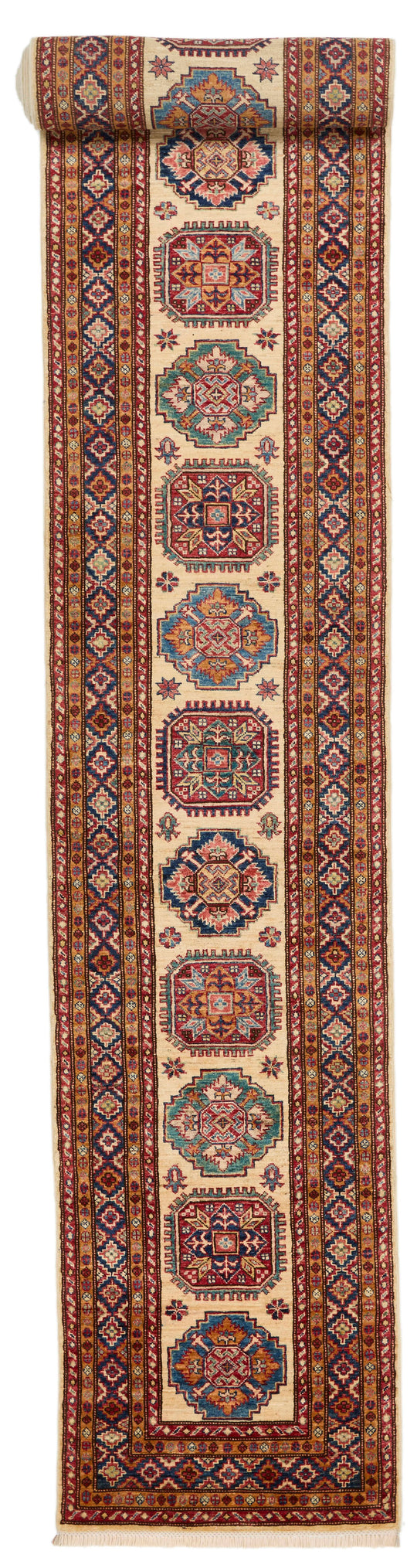 3x25 Ivory and Red Kazak Tribal Runner