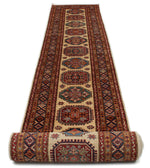 3x25 Ivory and Red Kazak Tribal Runner