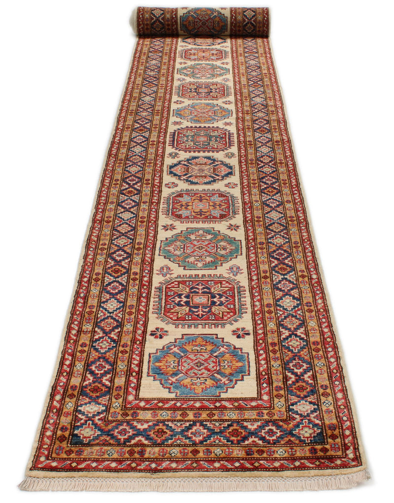 3x25 Ivory and Red Kazak Tribal Runner