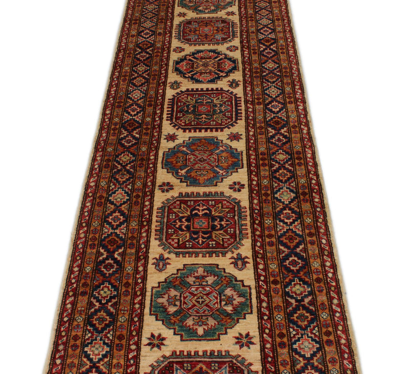 3x25 Ivory and Red Kazak Tribal Runner