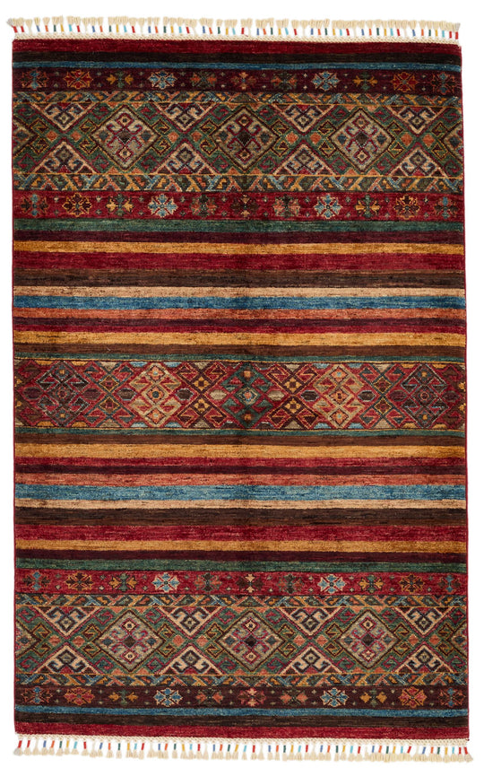 3x5 Multicolor and Red Tribal Rug