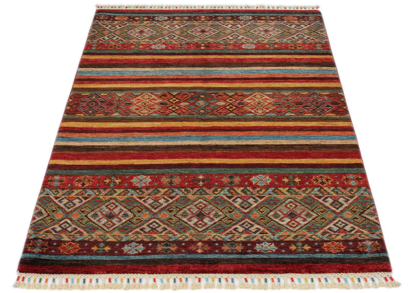 3x5 Multicolor and Red Tribal Rug