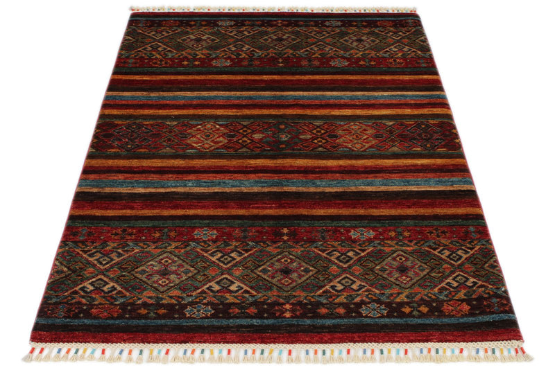 3x5 Multicolor and Red Tribal Rug