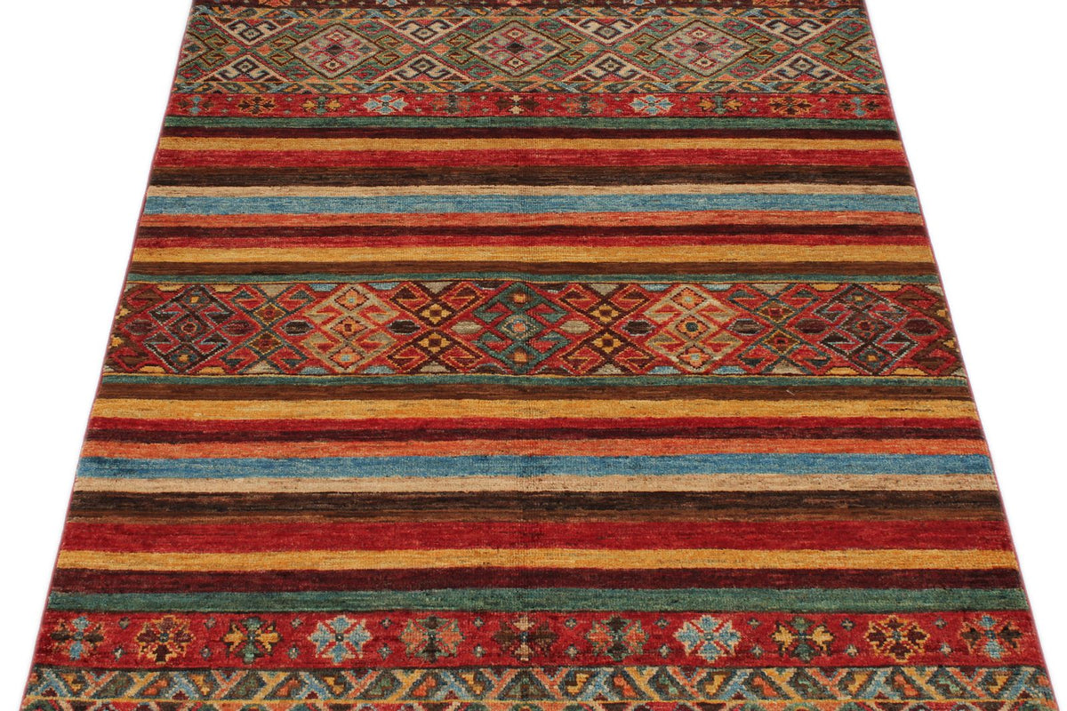 3x5 Multicolor and Red Tribal Rug