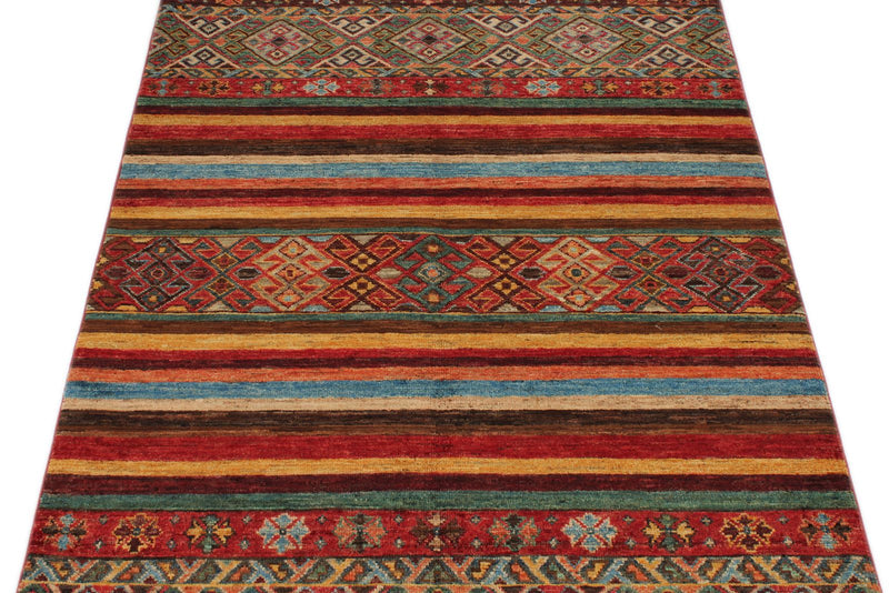 3x5 Multicolor and Red Tribal Rug