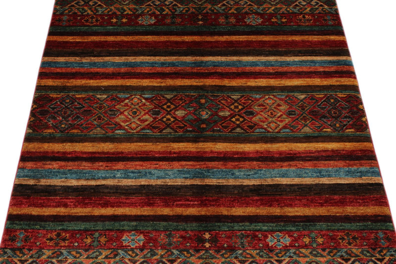 3x5 Multicolor and Red Tribal Rug