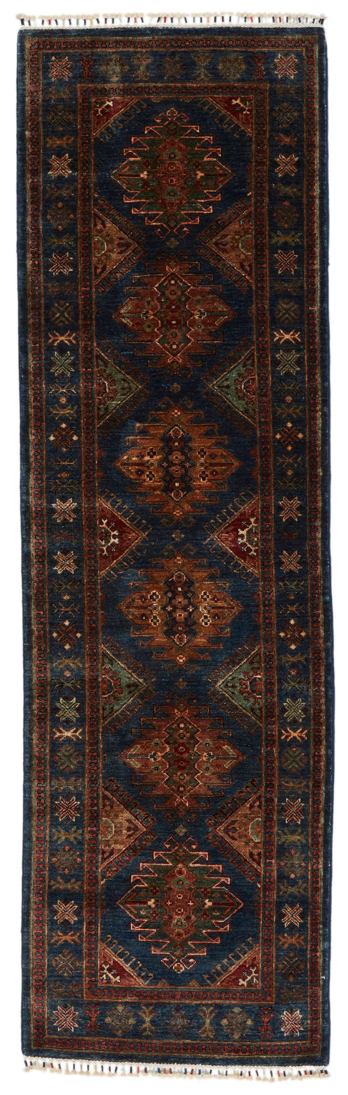 3x9 Blue and Beige Turkish Tribal Runner