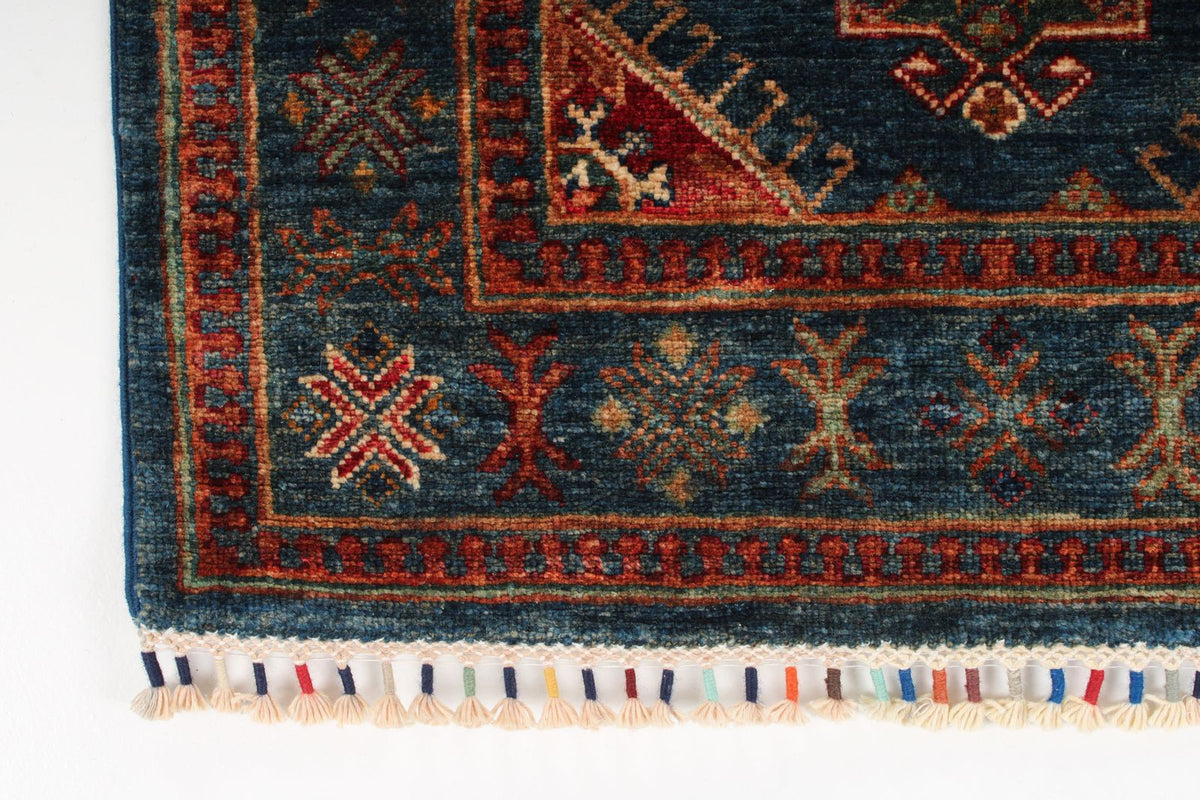 3x9 Blue and Beige Turkish Tribal Runner