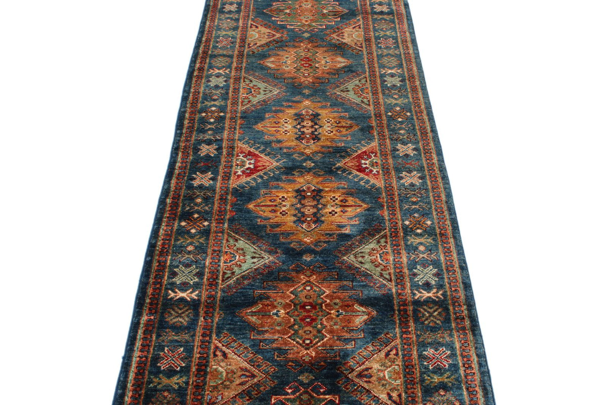 3x9 Blue and Beige Turkish Tribal Runner