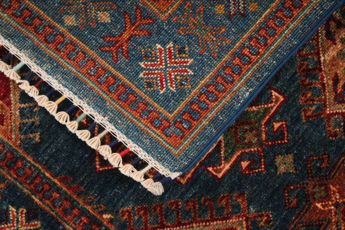 3x9 Blue and Beige Turkish Tribal Runner