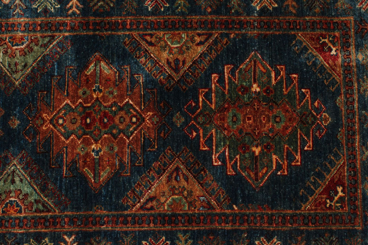 3x9 Blue and Beige Turkish Tribal Runner