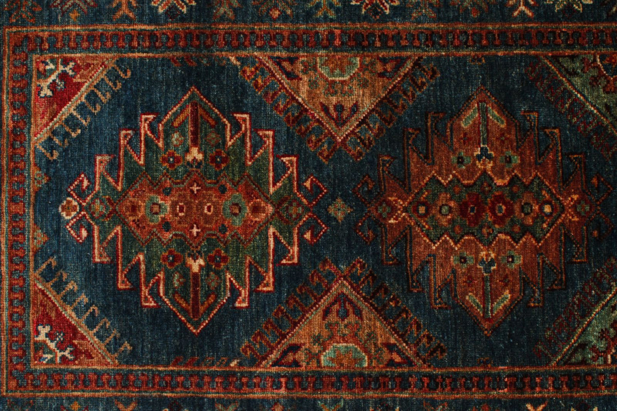 3x9 Blue and Beige Turkish Tribal Runner