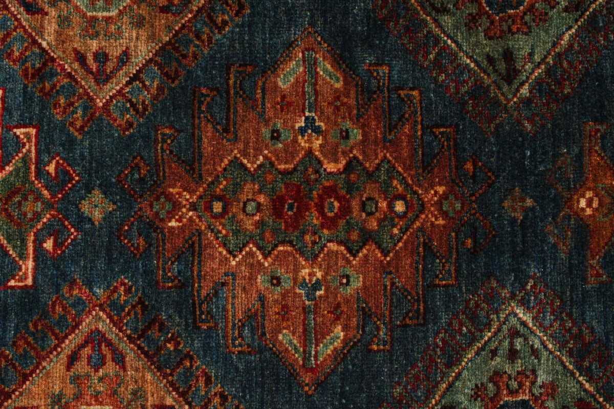 3x9 Blue and Beige Turkish Tribal Runner
