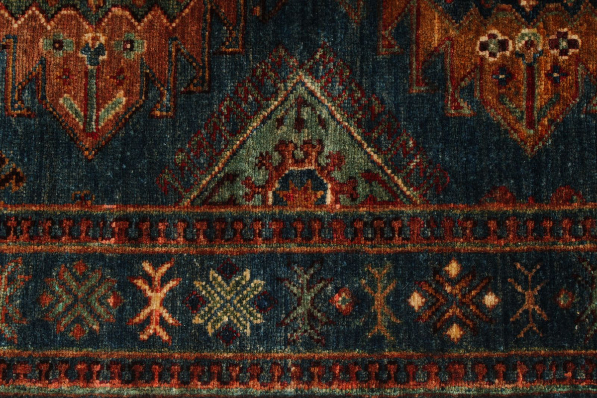 3x9 Blue and Beige Turkish Tribal Runner