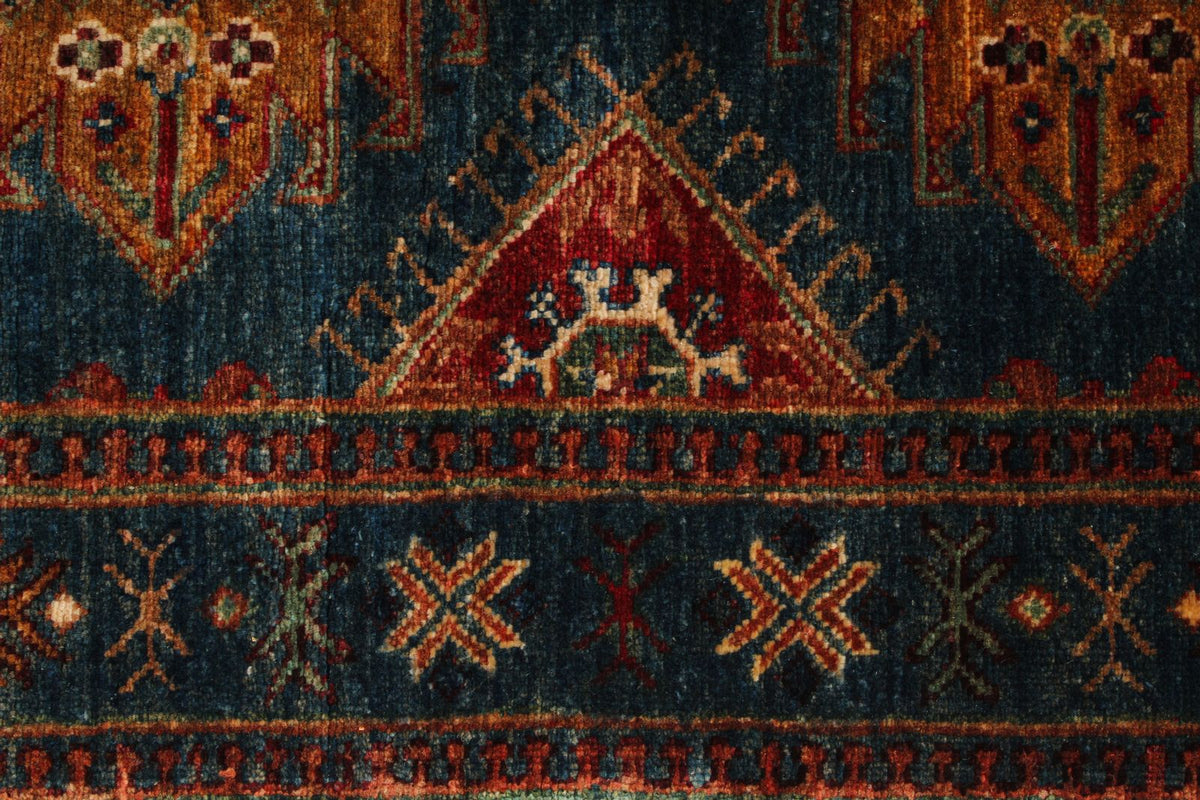 3x9 Blue and Beige Turkish Tribal Runner