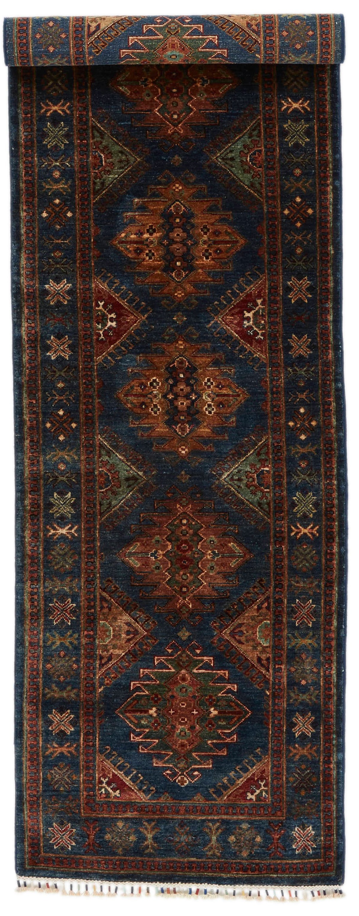 3x9 Blue and Beige Turkish Tribal Runner