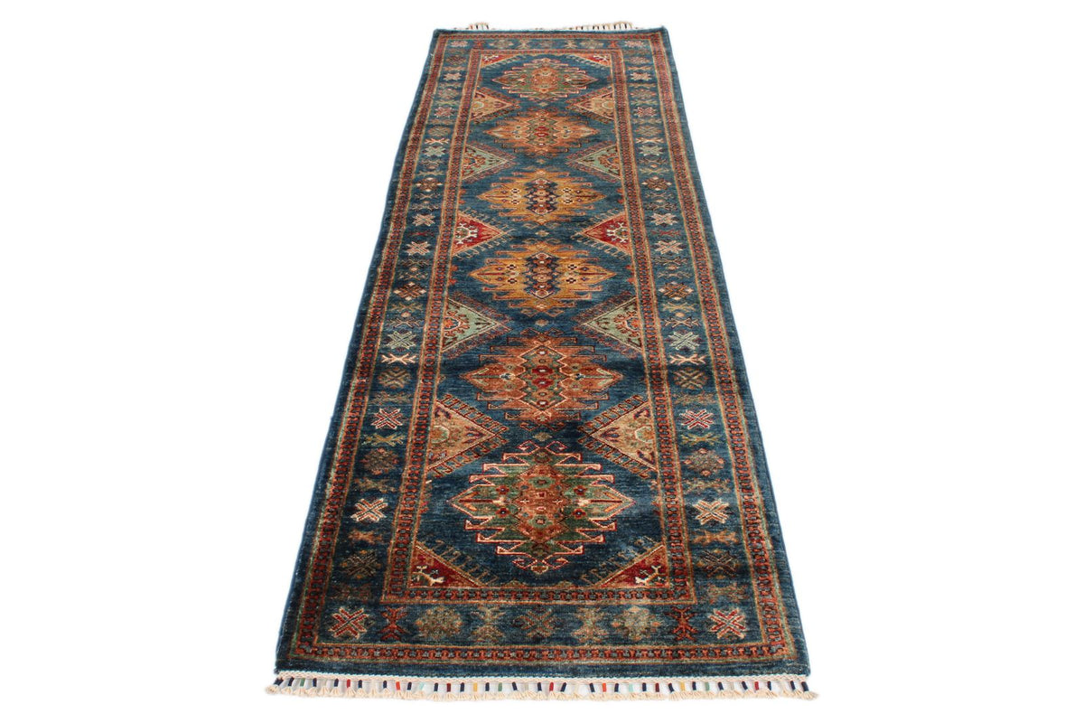 3x9 Blue and Beige Turkish Tribal Runner