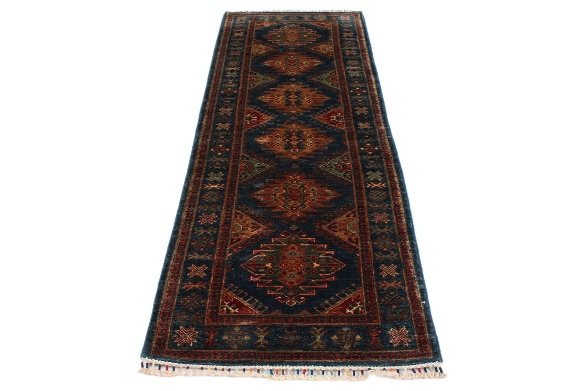 3x9 Blue and Beige Turkish Tribal Runner